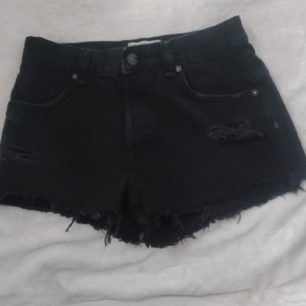 NWOT Free People Black Distressed High Rise Shorts, Size 25